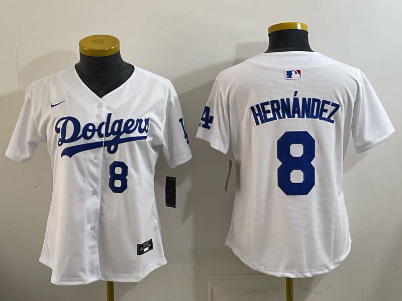Women 2026 Nike Los Angeles Dodgers #8 Hernandez White Game MLB Jersey 013->women mlb jersey->Women Jersey